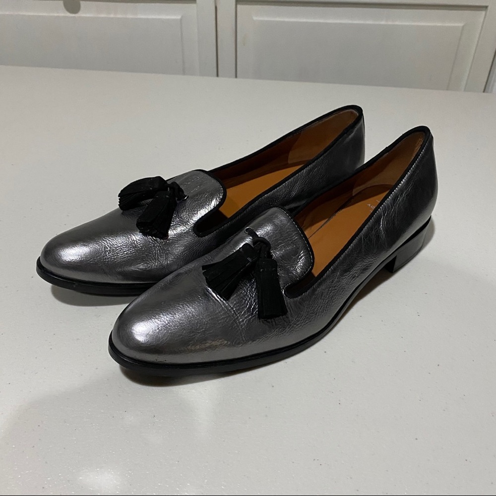 Aquatalia Yara Gunmetal Metallic Naplak Loafers 10